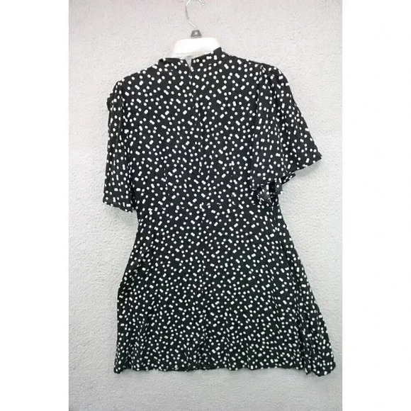 Zara Basic Dress Womens Large Black White Polka Dot Flutter Short Sleeve Viscose - Picture 6 of 7
